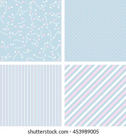 set of cute baby patterns in blue tones
