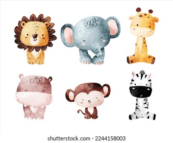 Set of cute  baby safari animals