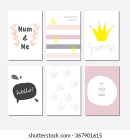 Set of cute baby shower cards for newborn girl, it's a girl