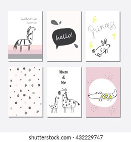 Set of cute baby shower cards for newborn girl, it's a girl, for first birthday
