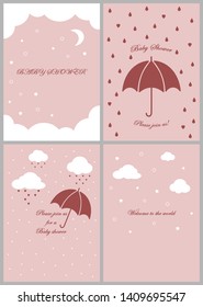 Set of cute baby shower celebration greeting and invitation postcard.