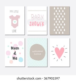 Set of cute baby shower invitation cards for newborn girl, it's a girl