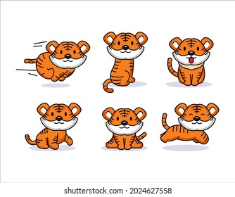 Set of cute baby tiger mascot