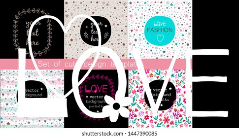 Set of cute backgrounds with floral elements and stars