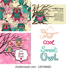 set of cute backgrounds with owls