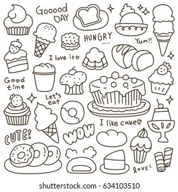 Set Of Cute Bakery, Pastry And Dessert Doodle