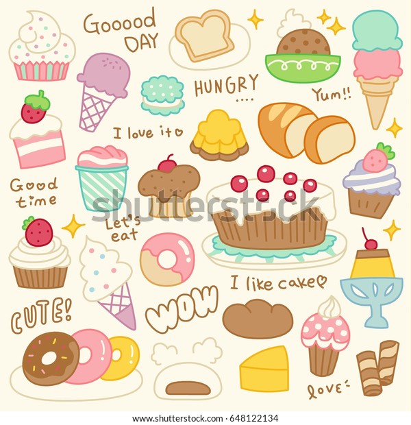 Set Cute Bakery Pastry Dessert Doodle Stock Vector (Royalty Free) 648122134