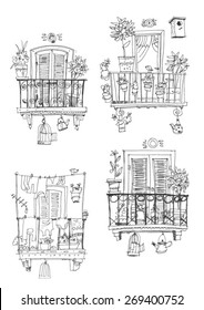 set of cute balconies - cartoon vector 