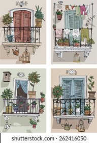 set of cute balcony - cartoon