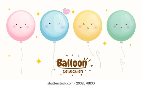 Set of cute balloon emoji collection Premium Vector