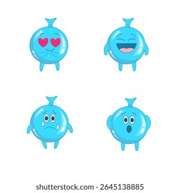 Set of cute balloons with different emoji: in love, love, laughing, crying, scared. Character. Cartoon vector illustration for children's entertainment, stickers, print.
