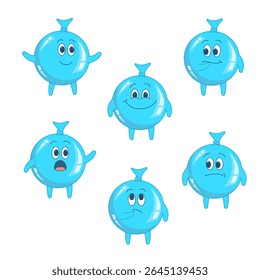 Conjunto de balões bonitos com emojis diferentes: pensa, maravilhas, grita, assustado, feliz, sorri. Caractere. Ilustração vetorial de desenhos animados para entretenimento infantil, adesivos, impressão.