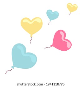 Set of cute balloons flying into the sky on a white isolated background in cartoon style, flat. Vector drawing of bright balls