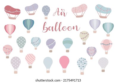 A set of cute balloons in pastel colors. decor element for children's room. Vector illustration isolated on white background