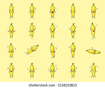 Set of cute banana cartoon character with happy and smile expression. suitable for emoticon, logo, symbol and mascot