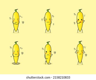 Set of cute banana cartoon character with thinking expression. suitable for emoticon, logo, symbol and mascot