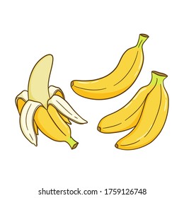 Set Of Cute Banana With Colored Doodle Style
