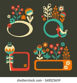 Set of cute banners with birds and flowers. Vector illustration.