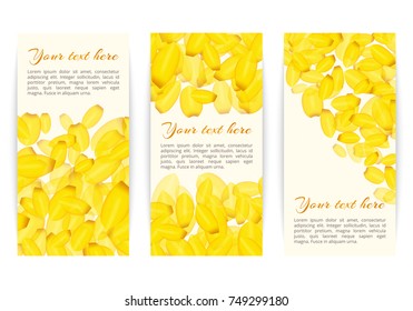 Set of cute banners with bright yellow petals of flowering crocuses for romantic decoration for Valentine's day on white background