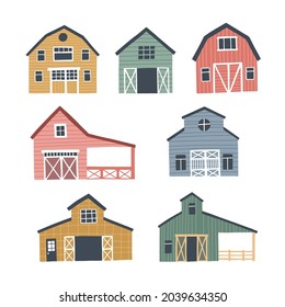 Set of cute barns. HAnd drawn vector illustration for map or farm.