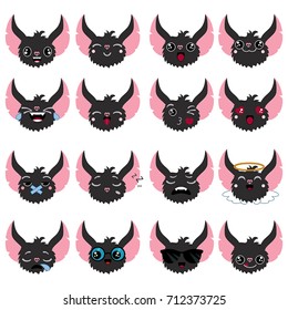 Set of cute bat emoticons. Smile icon set.