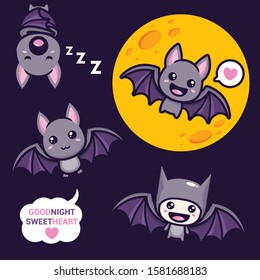 set cute bat vector designs