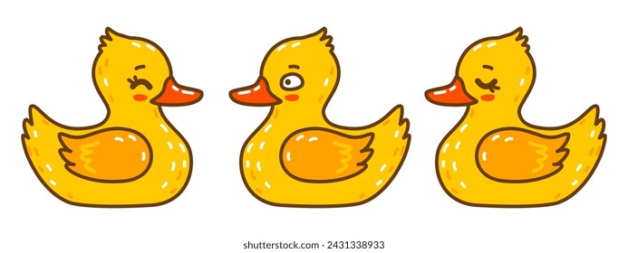 Set of cute сartoon bath ducks isolated on white 