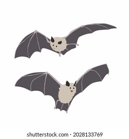 Set of cute bats. Flying mammal. Flat vector illustration isolated on white background.