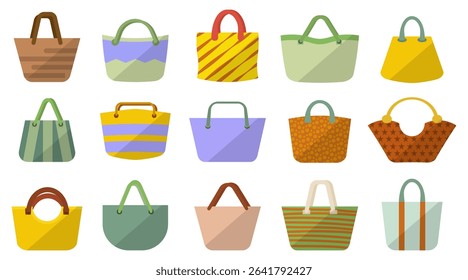 Set of cute beach bag in a flat design