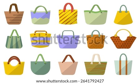 Set of cute beach bag in a flat design