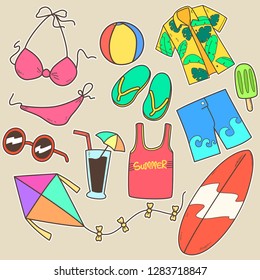 set of cute beach objects for decoration. 