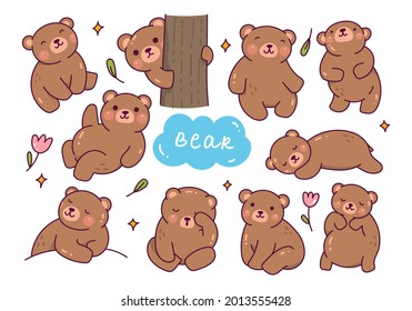 Set of Cute Bear Cartoon Isolated on White Background