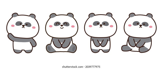 Set of cute bear cartoon on white background.Animals character design.Chinese panda.Kid graphic.Collection.Isolated.Kawaii.Vector.Illustration. svg