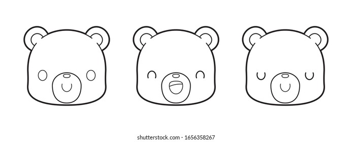 Juego de dibujos animados de osos adorables para el libro de colorear para niños. Ilustración vectorial de Kawaii.