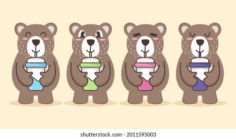 Set of cute bear character cartoon illustration flat design concept