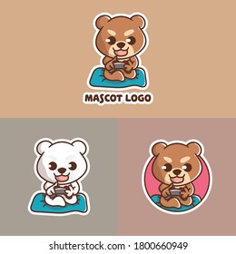 set of cute bear game mascot logo with optional apprearance. premium kawaii vector