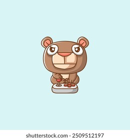 Conjunto lindo oso Jugador Jugando Juego con joystick kawaii chibi personaje mascota ilustración esquema estilo diseño