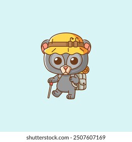 set Cute bear hiking camp kawaii chibi character mascot illustration outline style design