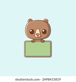 set Cute bear hold tablero de espacio en blanco Anuncio kawaii chibi personaje mascota ilustración estilo de contorno
