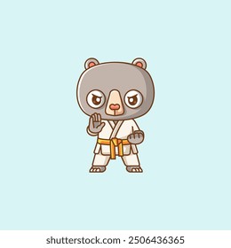 set Cute bear Karate training martial art kawaii chibi character mascot animal sport illustration outline design Icon