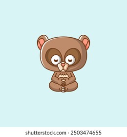 set Cute bear meditation yoga kawaii chibi character mascot illustration outline style design