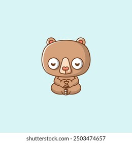 set Cute bear meditation yoga kawaii chibi character mascot illustration outline style design