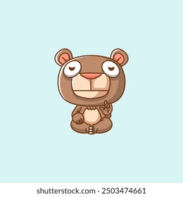 set Cute bear meditation yoga kawaii chibi character mascot illustration outline style design