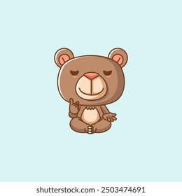 set Cute bear meditation yoga kawaii chibi character mascot illustration outline style design