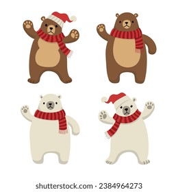 Set of Cute Bear and Polar Bear Illustration in Flat Design