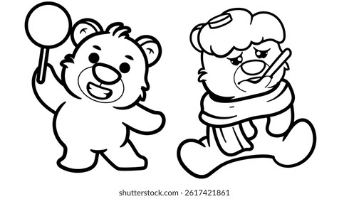 Set of Cute Bear Poses cute teddy bear sticker character black and white Perfect for Stickers, Prints for Clothing, Coloring Pages