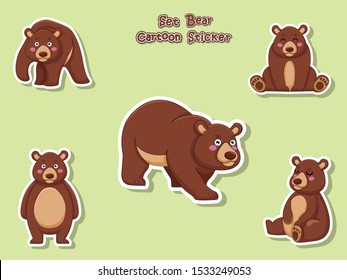 Set Cute Bears Cartoon Sticker. Vector Illustration With Cartoon Funny Animal Frame