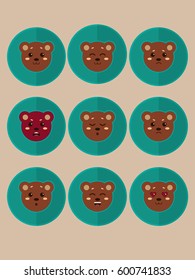Set of cute bears in circles expressing different emotions