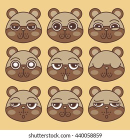 Set of cute bears. Emoticons isolated background. Vector illustration 