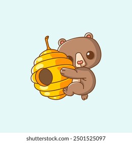 Conjunto de osos lindos abrazo de miel colgando kawaii chibi personaje mascota ilustración estilo de contorno